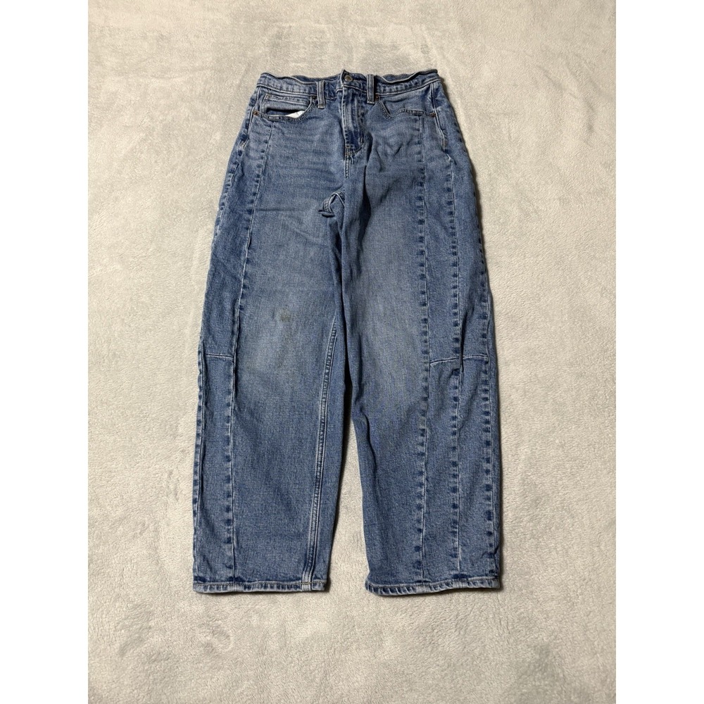 Old Navy Barrel Jeans Womens 6 Blue Denim High Rise Loose Baggy 26x24.5